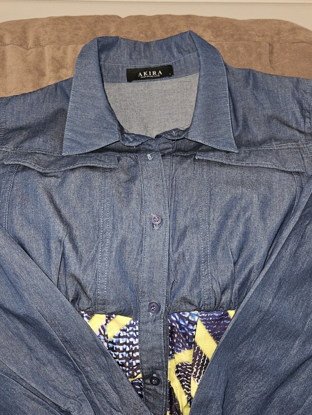 AKIRA Maxi Dress w/Blue Top and Yellow & Navy Patterned Bottom M/L